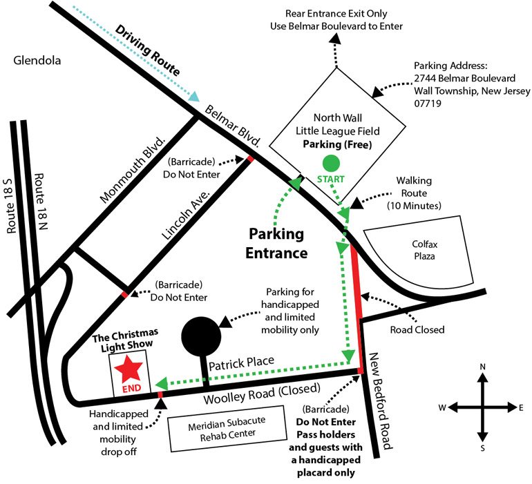 Map of Belmar Plaza showing the show location on the Connelly-Campion-Wright building and the adjacent parking areas